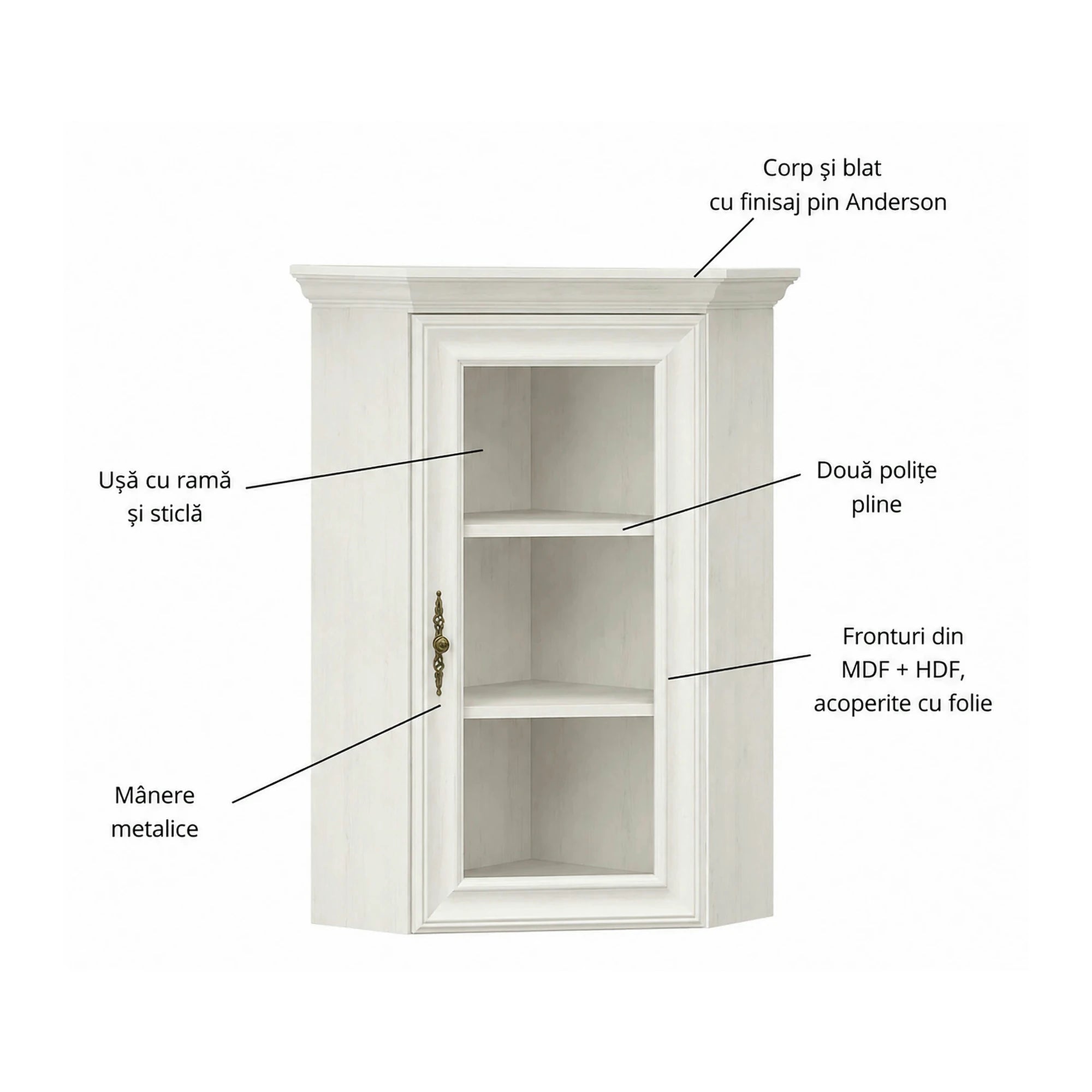 Vitrina suspendata living IRYS, pin alb anderson, PAL laminat, 56x56x109 cm