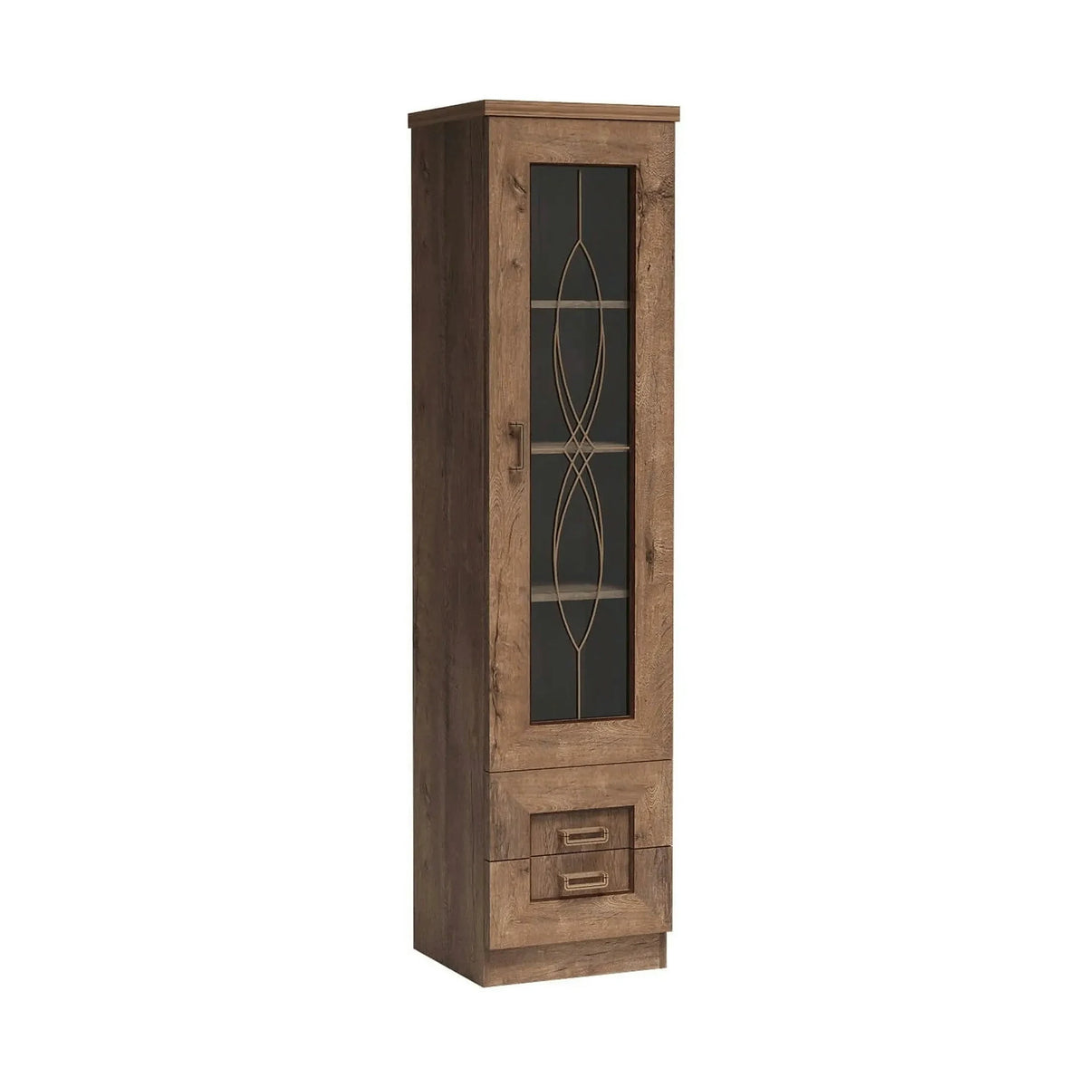 Vitrina TEDY tip T10, stejar lefkas, PAL melaminat/sticla, 46x44x191 cm
