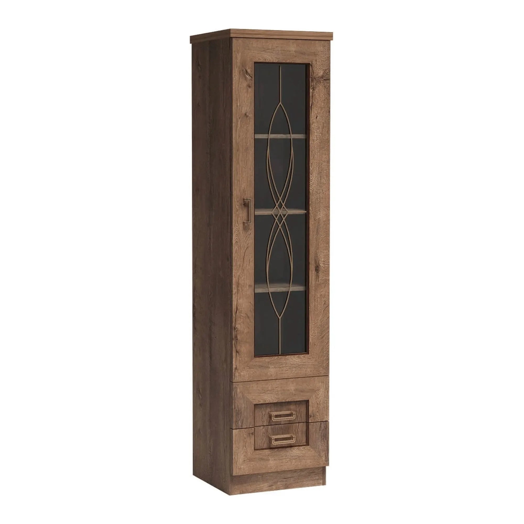 Vitrina TEDY tip T10, stejar lefkas, PAL melaminat/sticla, 46x44x191 cm