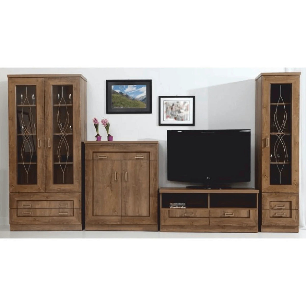 Vitrina TEDY Tip T8, stejar lefkas, PAL melaminat, 90x44x191 cm