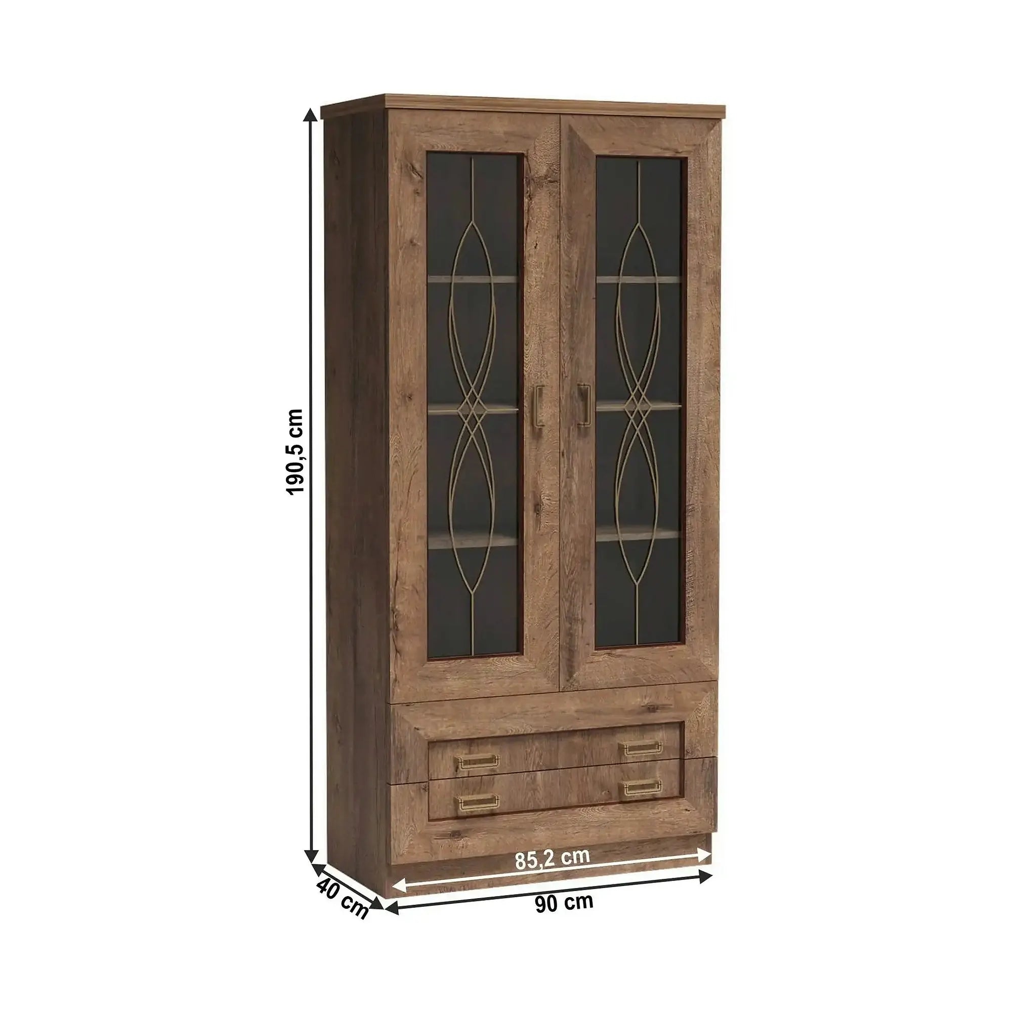 Vitrina TEDY Tip T8, stejar lefkas, PAL melaminat, 90x44x191 cm