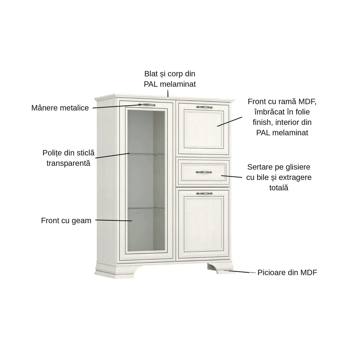 Vitrina TIFFANY II, grej, PAL, 94x37x125 cm