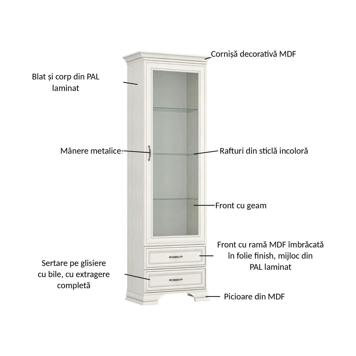 Vitrina TIFFANY II, grej, PAL laminat, 69x40x212 cm