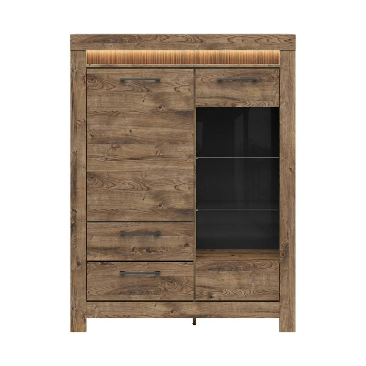 Vitrina TORIN, stejar, PAL/sticla securizata, 114x45x150 cm