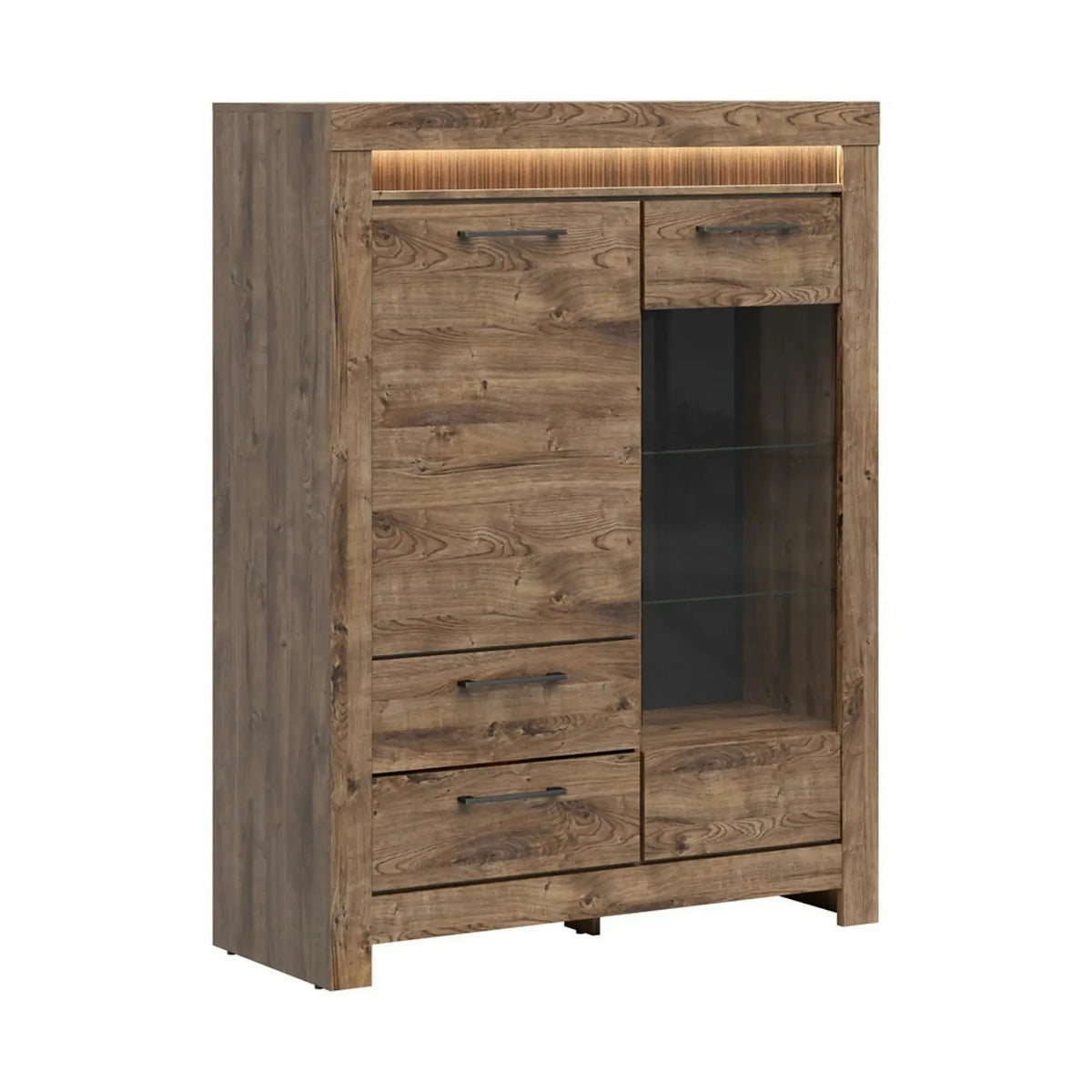 Vitrina TORIN, stejar, PAL/sticla securizata, 114x45x150 cm