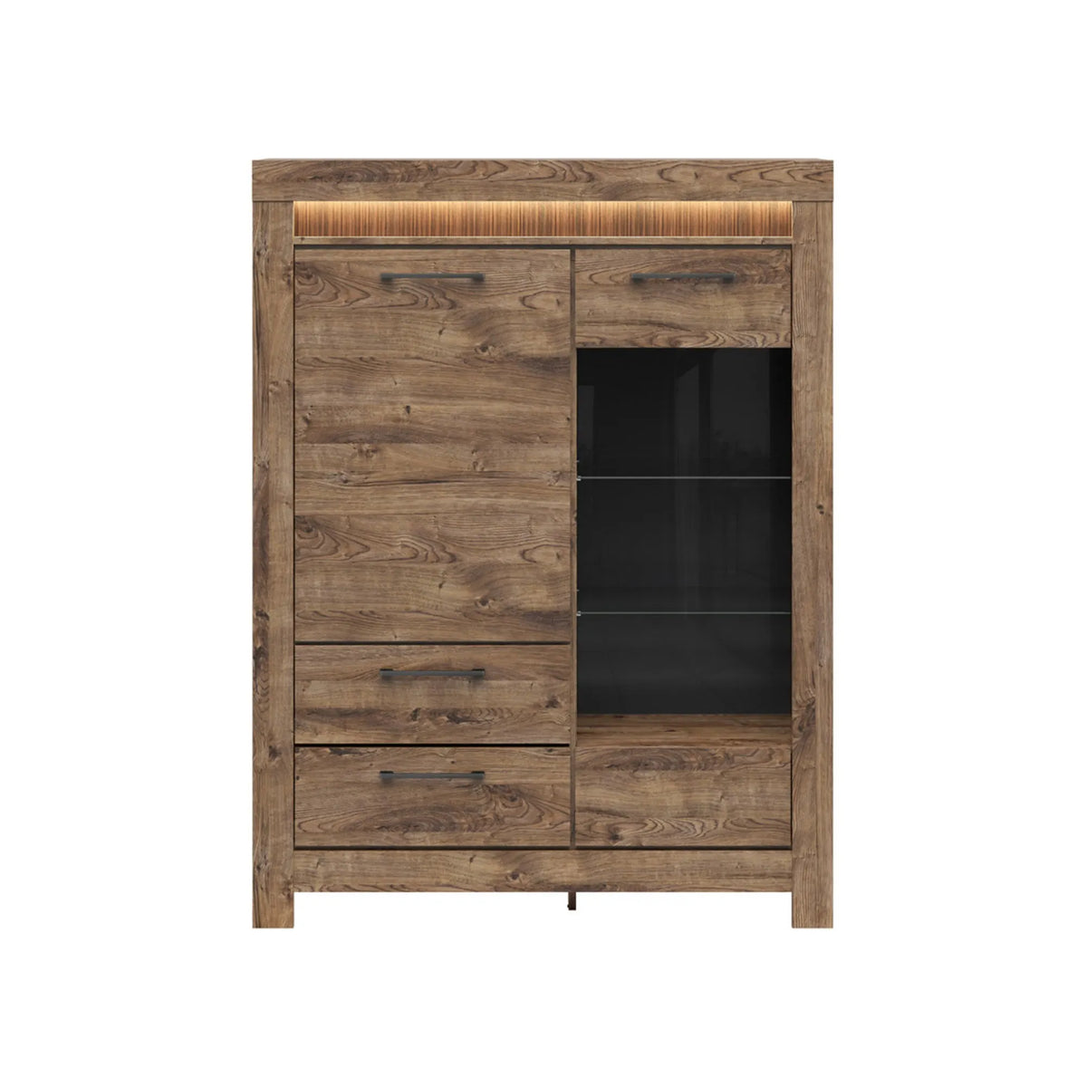 Vitrina TORIN, stejar, PAL/sticla securizata, 114x45x150 cm