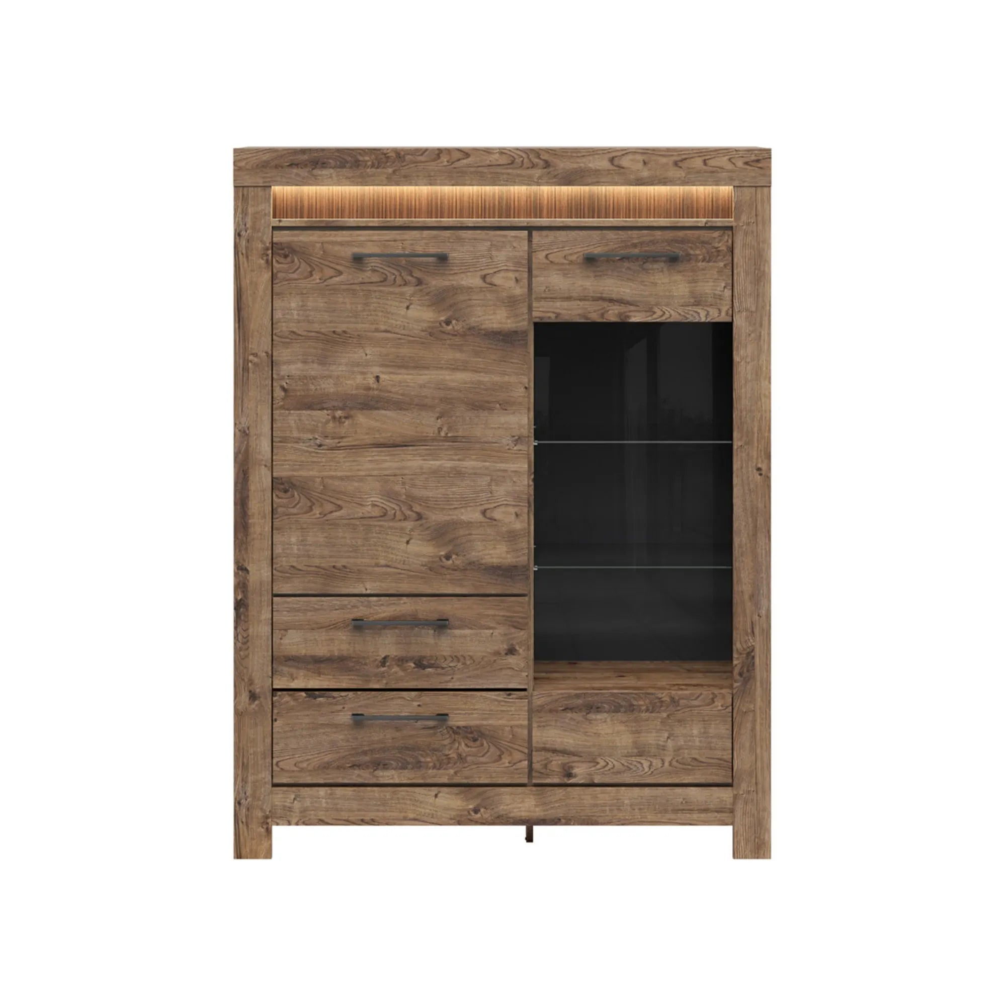 Vitrina TORIN, stejar, PAL/sticla securizata, 114x45x150 cm