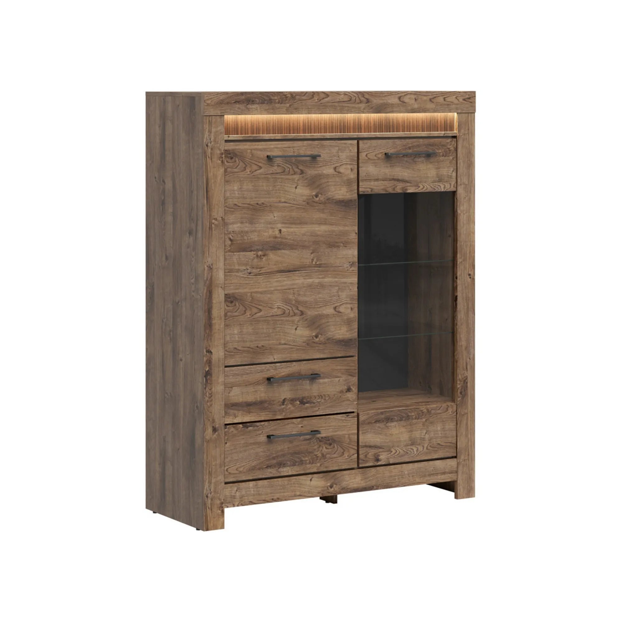 Vitrina TORIN, stejar, PAL/sticla securizata, 114x45x150 cm