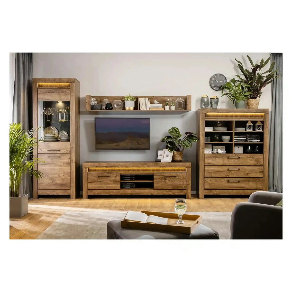 Vitrina TORIN, stejar, PAL/sticla securizata, 71x45x200 cm