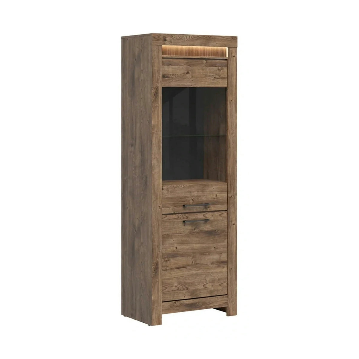 Vitrina TORIN, stejar, PAL/sticla securizata, 71x45x200 cm