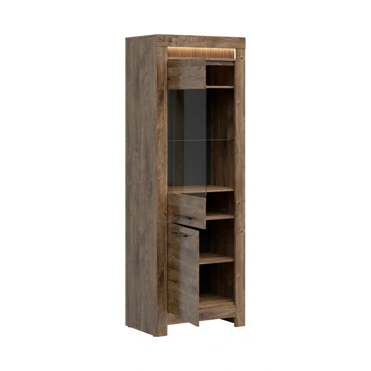Vitrina TORIN, stejar, PAL/sticla securizata, 71x45x200 cm