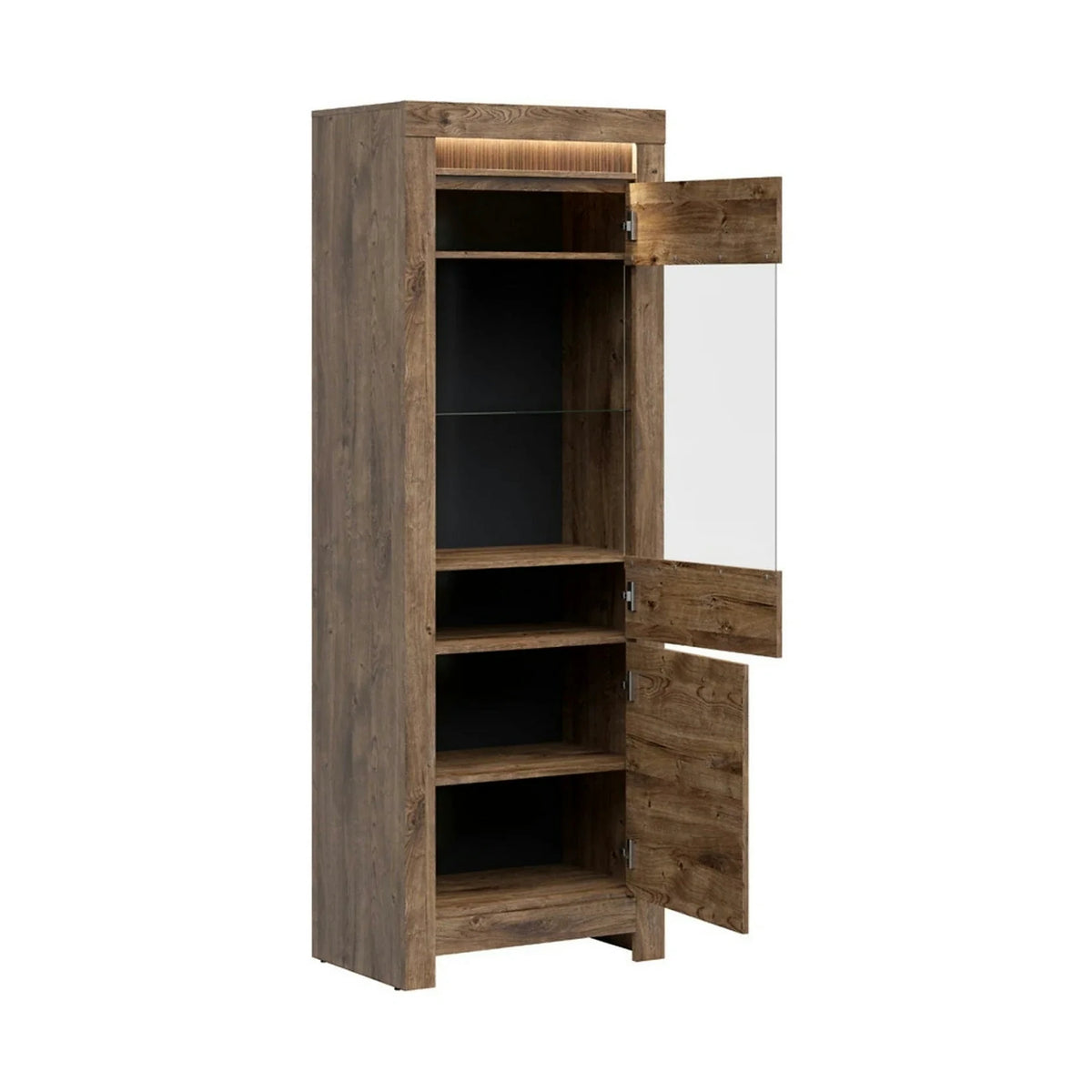 Vitrina TORIN, stejar, PAL/sticla securizata, 71x45x200 cm