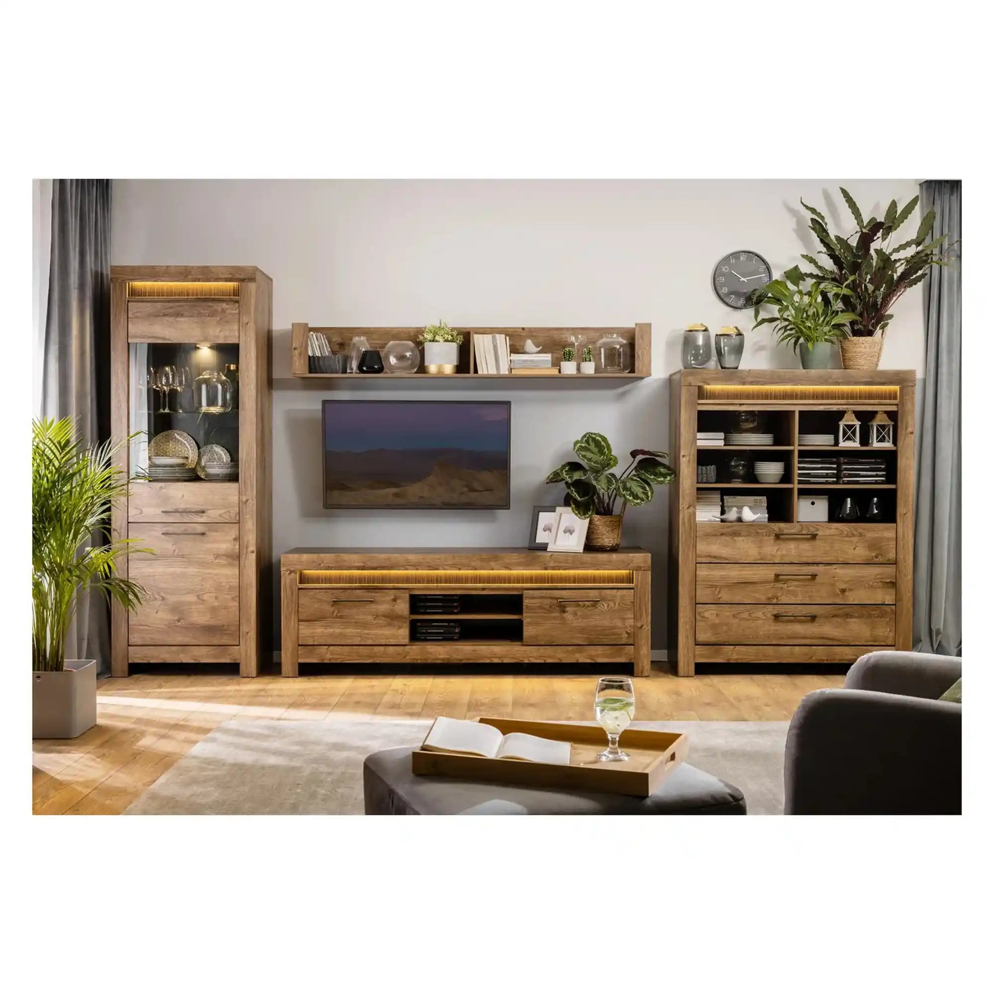 Vitrina TORIN, stejar, PAL/sticla securizata, 71x45x200 cm