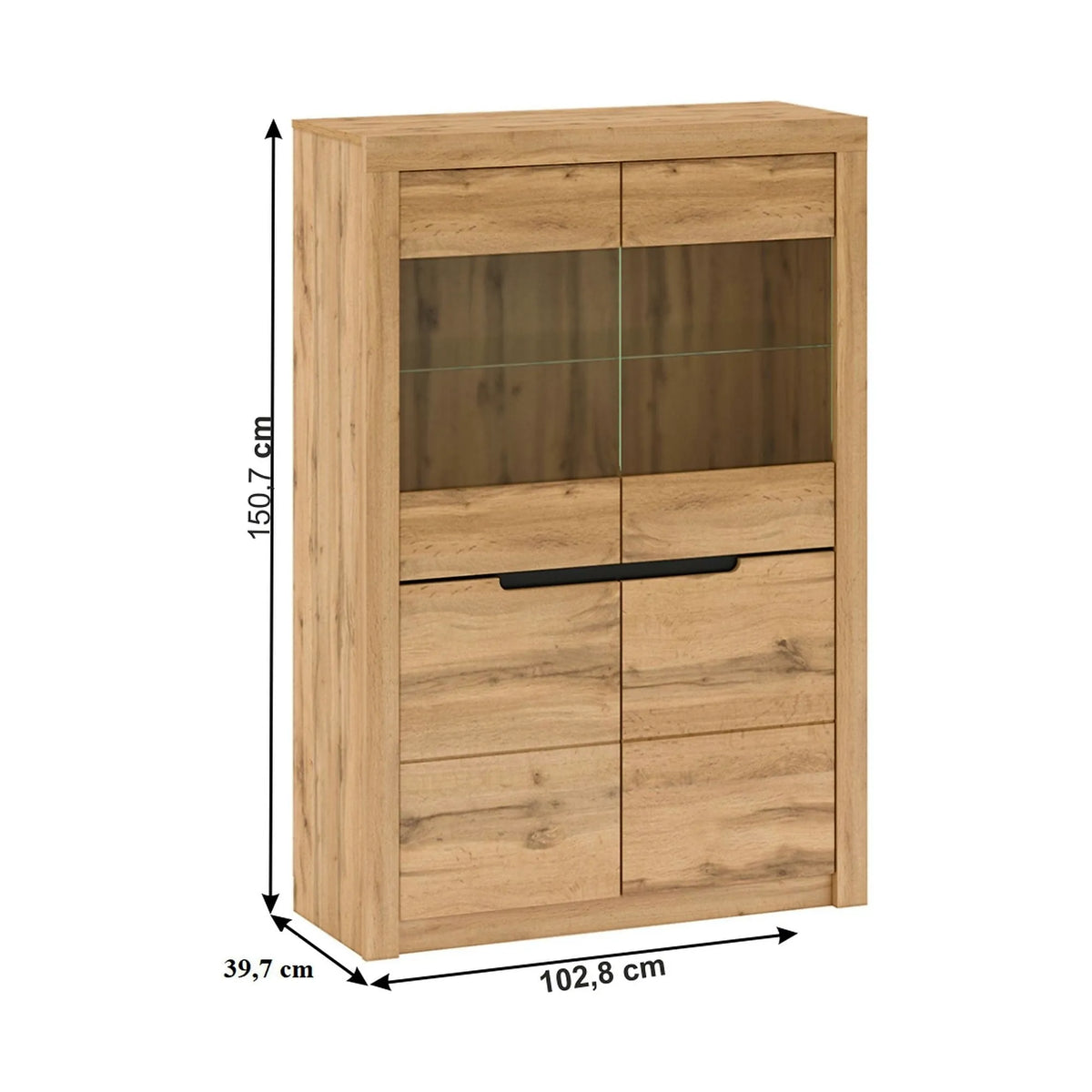 Vitrina TORONTA C, stejar wotan, DTD laminat, 103x40x151 cm