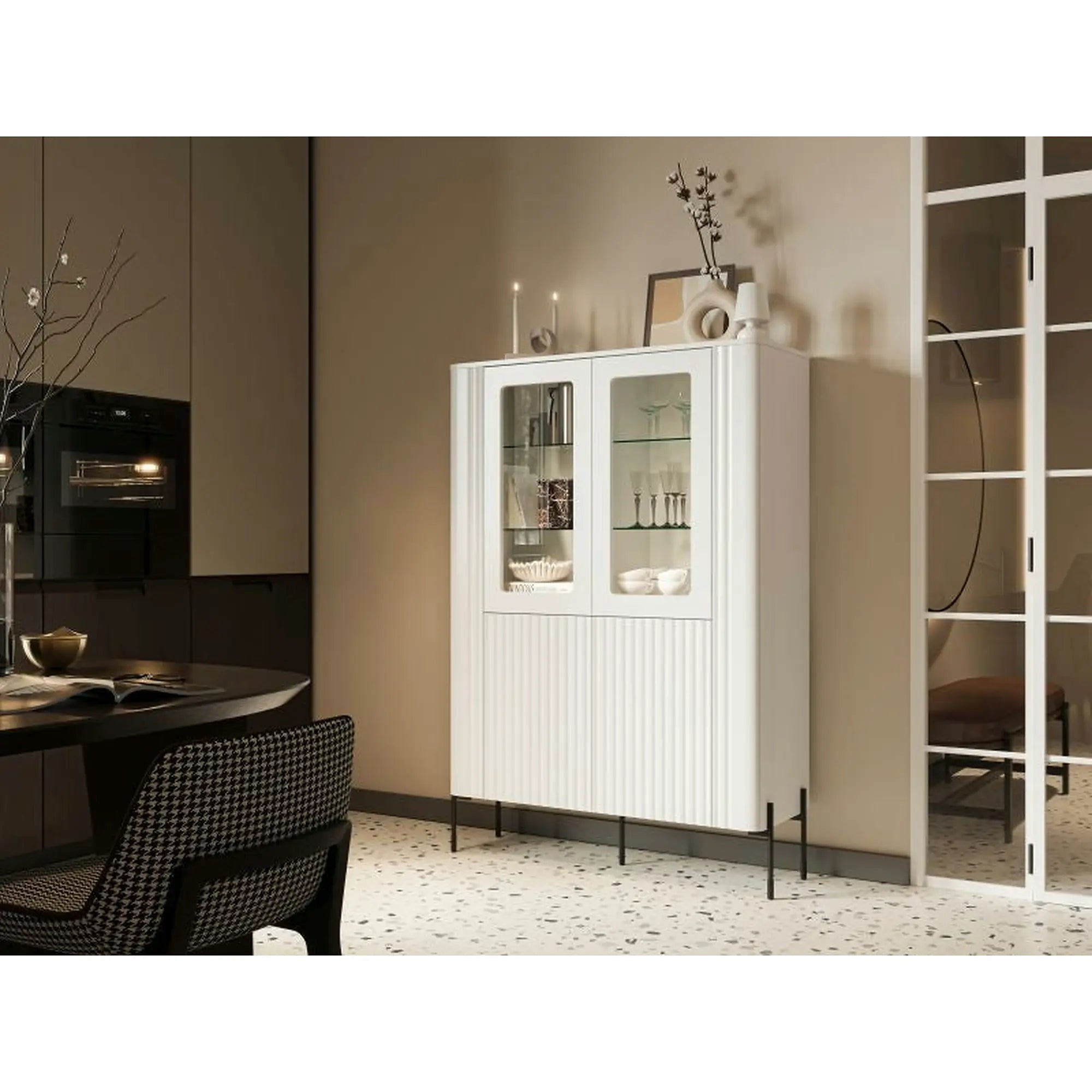 Vitrina VERA, alb, PAL laminat/sticla, 110x40x160 cm