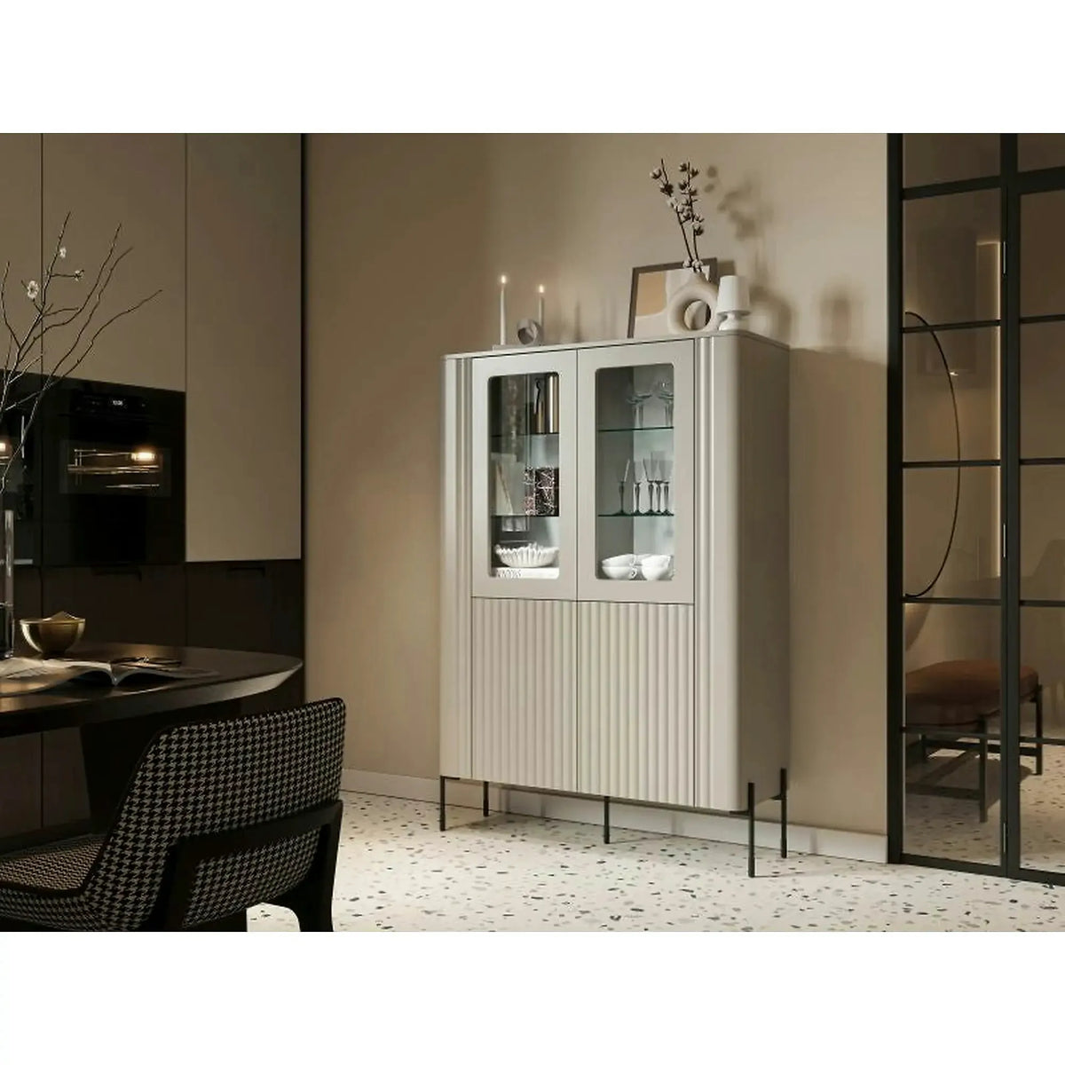 Vitrina VERA, casmir, PAL laminat/sticla, 110x40x160 cm