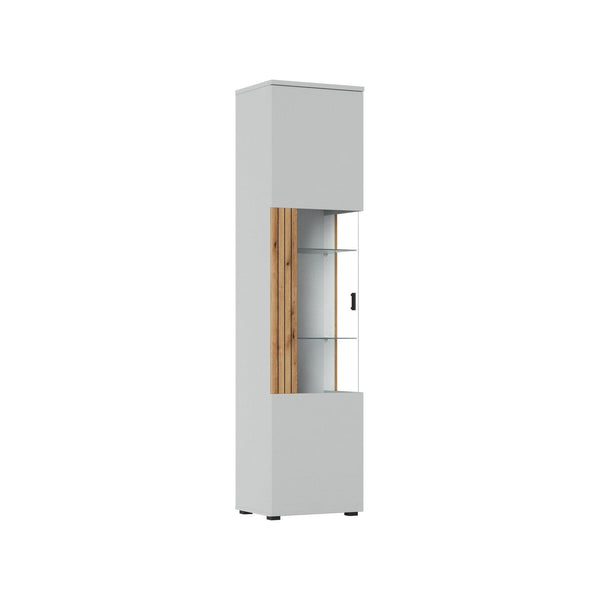 Vitrina VERO V02L, alb/stejar, PAL laminat/sticla, 50x40x208 cm