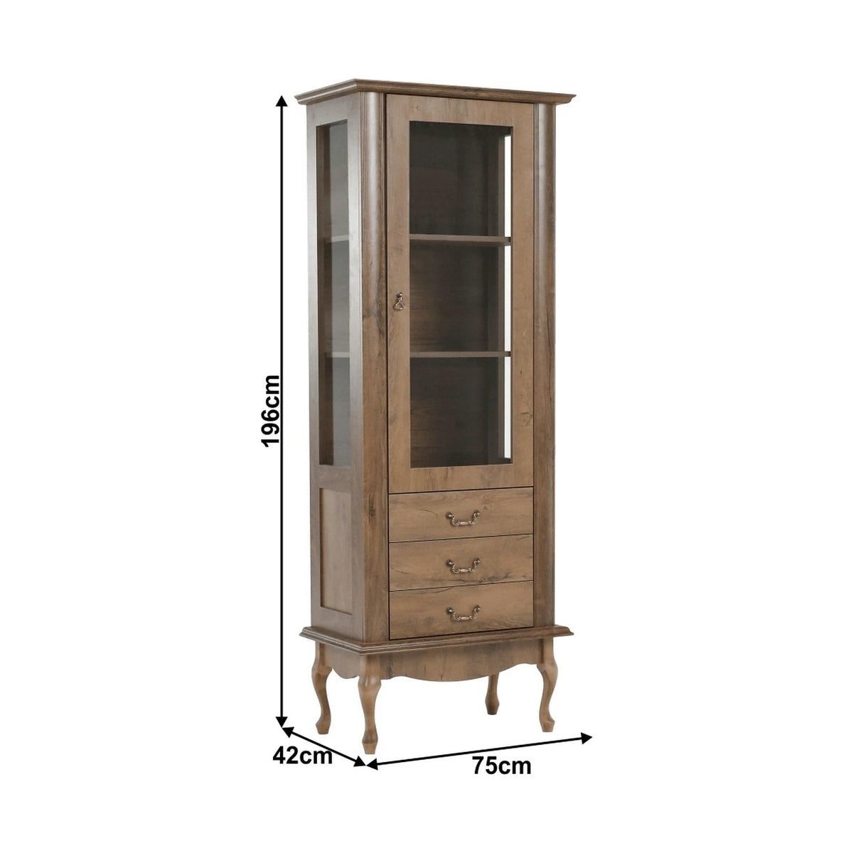 Vitrina VILAR DA4, stejar lefkas, DTD laminat, 75x42x196 cm