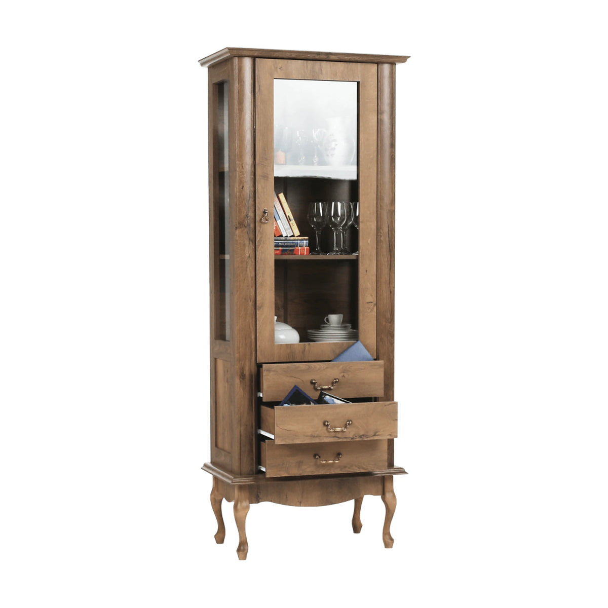 Vitrina VILAR DA4, stejar lefkas, DTD laminat, 75x42x196 cm
