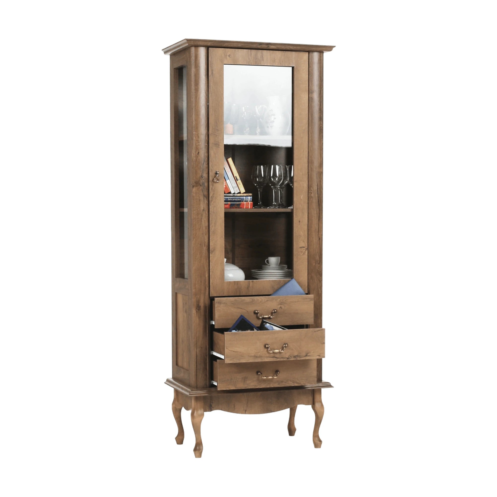 Vitrina VILAR DA4, stejar lefkas, DTD laminat, 75x42x196 cm
