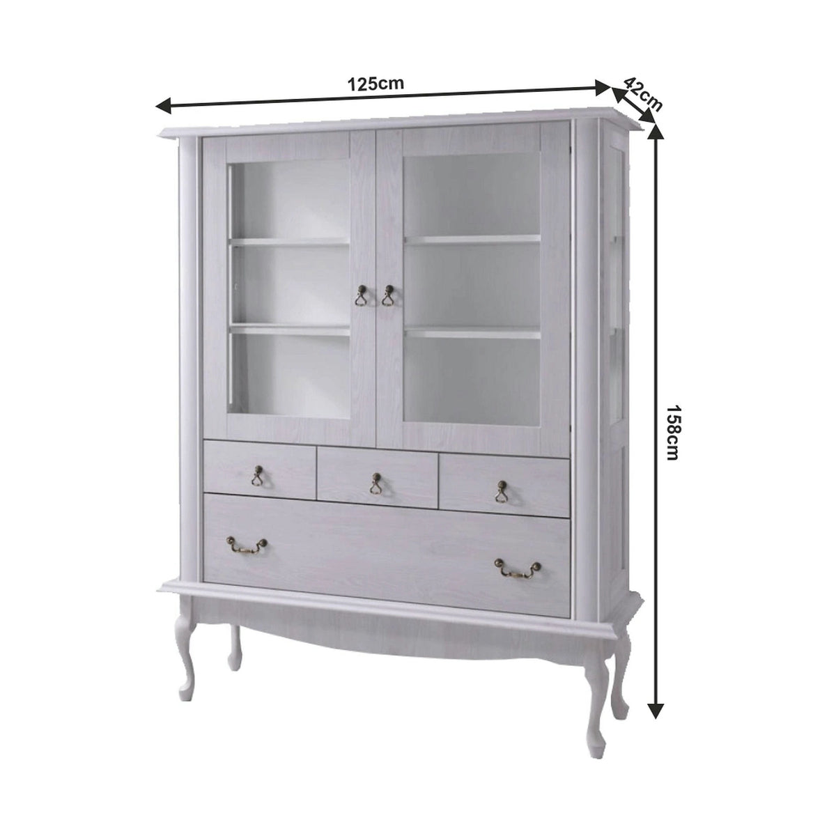 Vitrina VILAR DA5, pin alb, DTD laminat, 125x42x158 cm