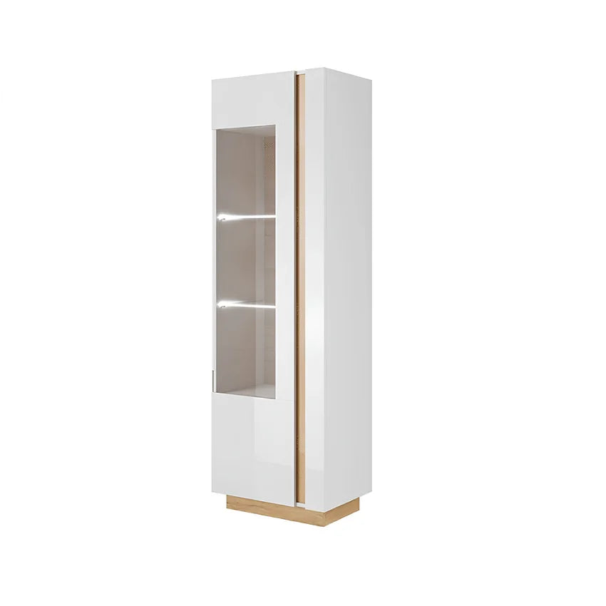 Vitrina CITY, alb/stejar, PAL melaminat/sticla, 60x40x194 cm