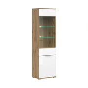 Vitrina ZELE, stejar wotan/alb lucios, PAL laminat, 56x41x195 cm