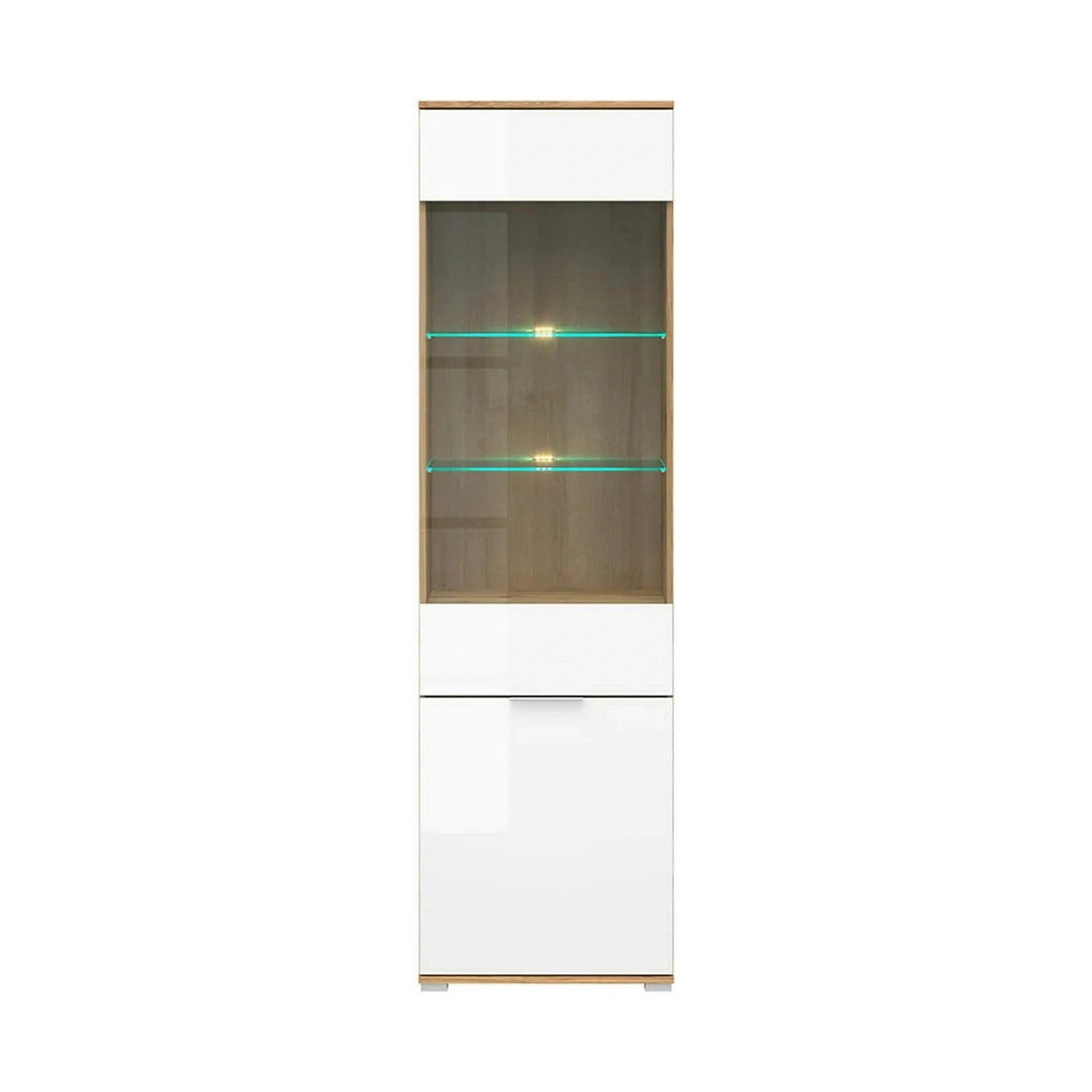 Vitrina ZELE, stejar wotan/alb lucios, PAL laminat, 56x41x195 cm