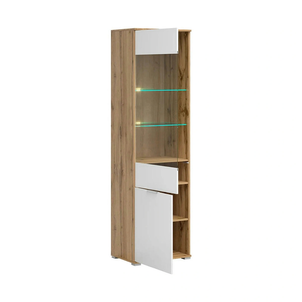 Vitrina ZELE, stejar wotan/alb lucios, PAL laminat, 56x41x195 cm