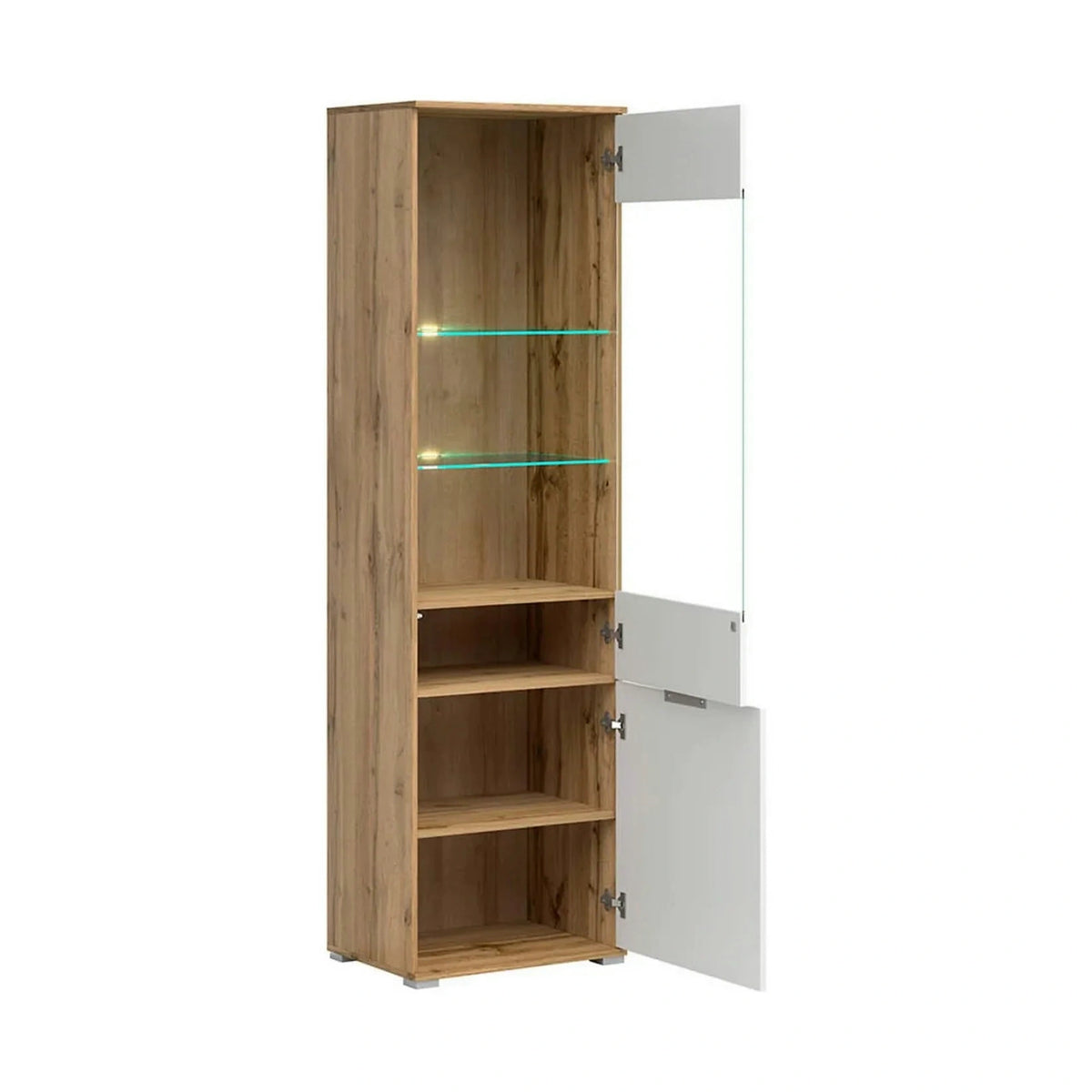 Vitrina ZELE, stejar wotan/alb lucios, PAL laminat, 56x41x195 cm