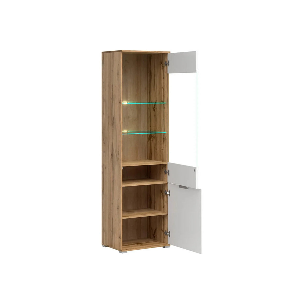 Vitrina ZELE, stejar wotan/alb lucios, PAL laminat, 56x41x195 cm