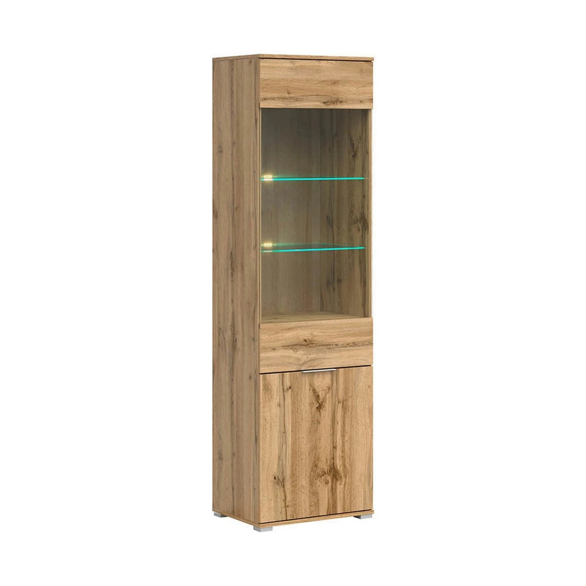 Vitrina ZELE, stejar wotan, PAL laminat, 56x41x195 cm
