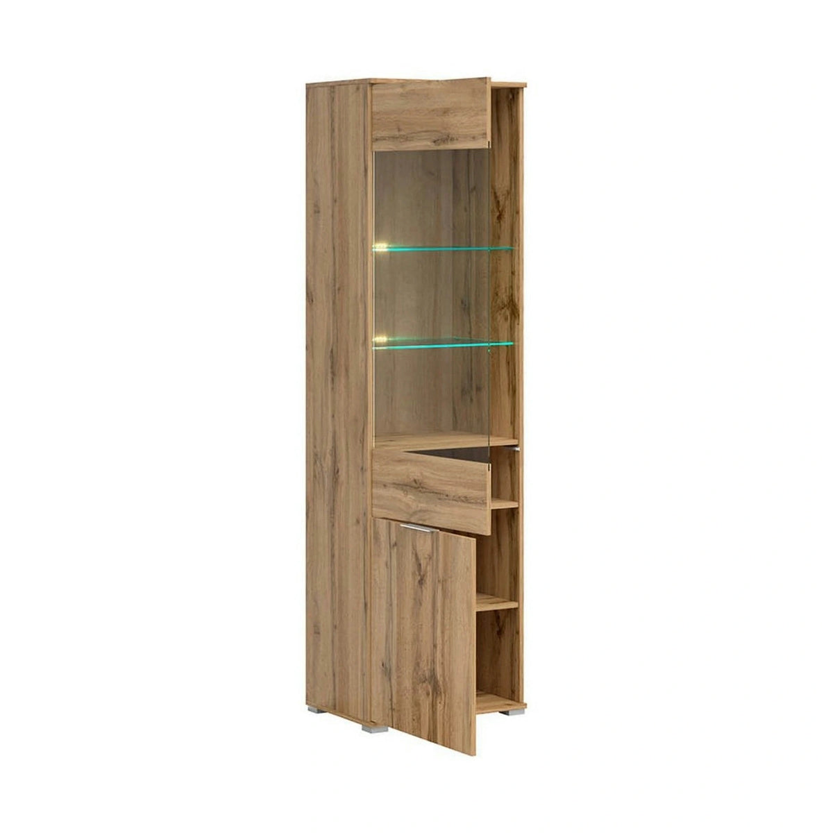 Vitrina ZELE, stejar wotan, PAL laminat, 56x41x195 cm