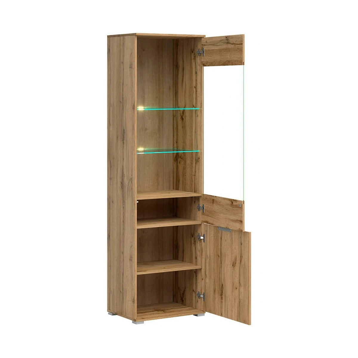 Vitrina ZELE, stejar wotan, PAL laminat, 56x41x195 cm