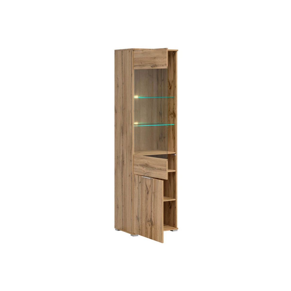 Vitrina ZELE, stejar wotan, PAL laminat, 56x41x195 cm