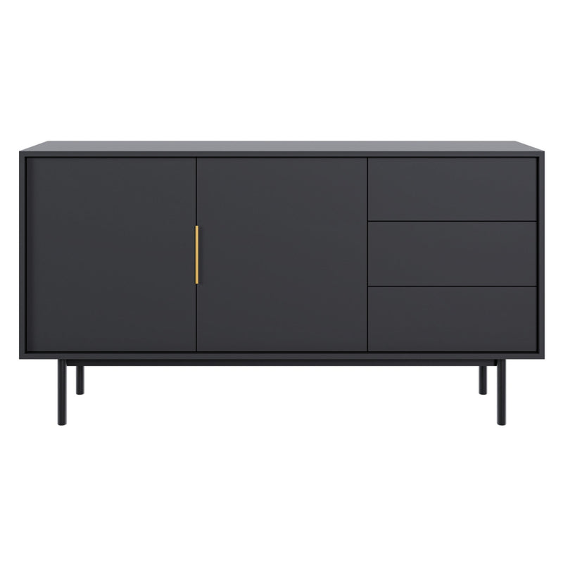 Comoda VIVALA 2D3S, negru/auriu, DTD laminat, 154x39x82 cm