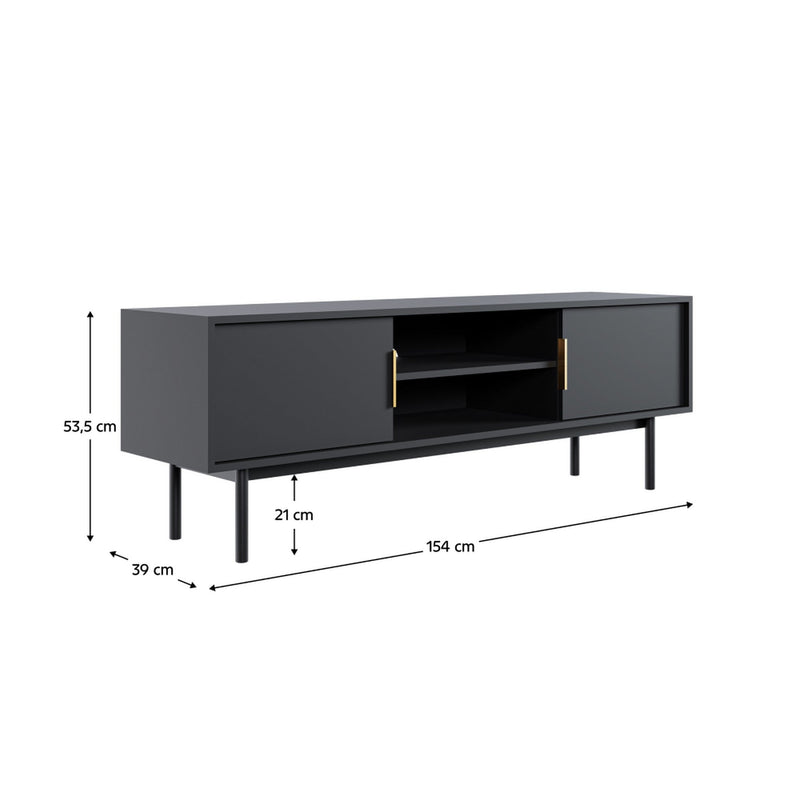 Comoda TV VIVALA, negru, DTD laminat, 154x39x54 cm