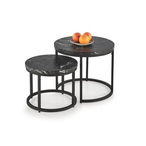 Set 2 masute cafea OREO, negru cu efect de marmura