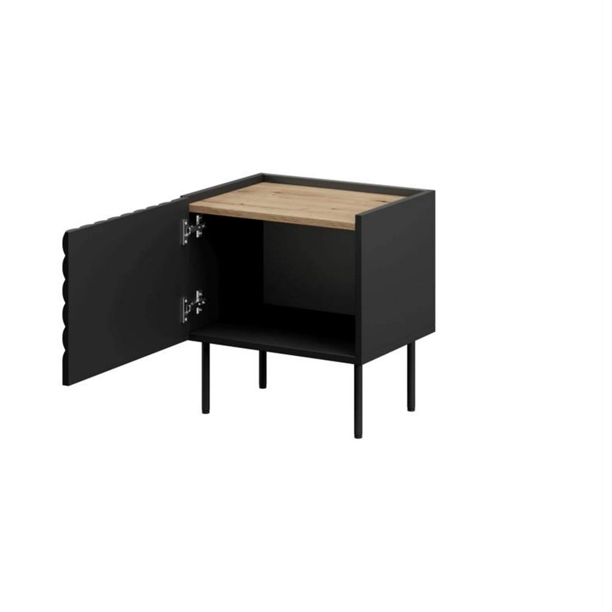 Set 2 noptiere ONDA, negru/stejar, PAL laminat, 50x40x54 cm