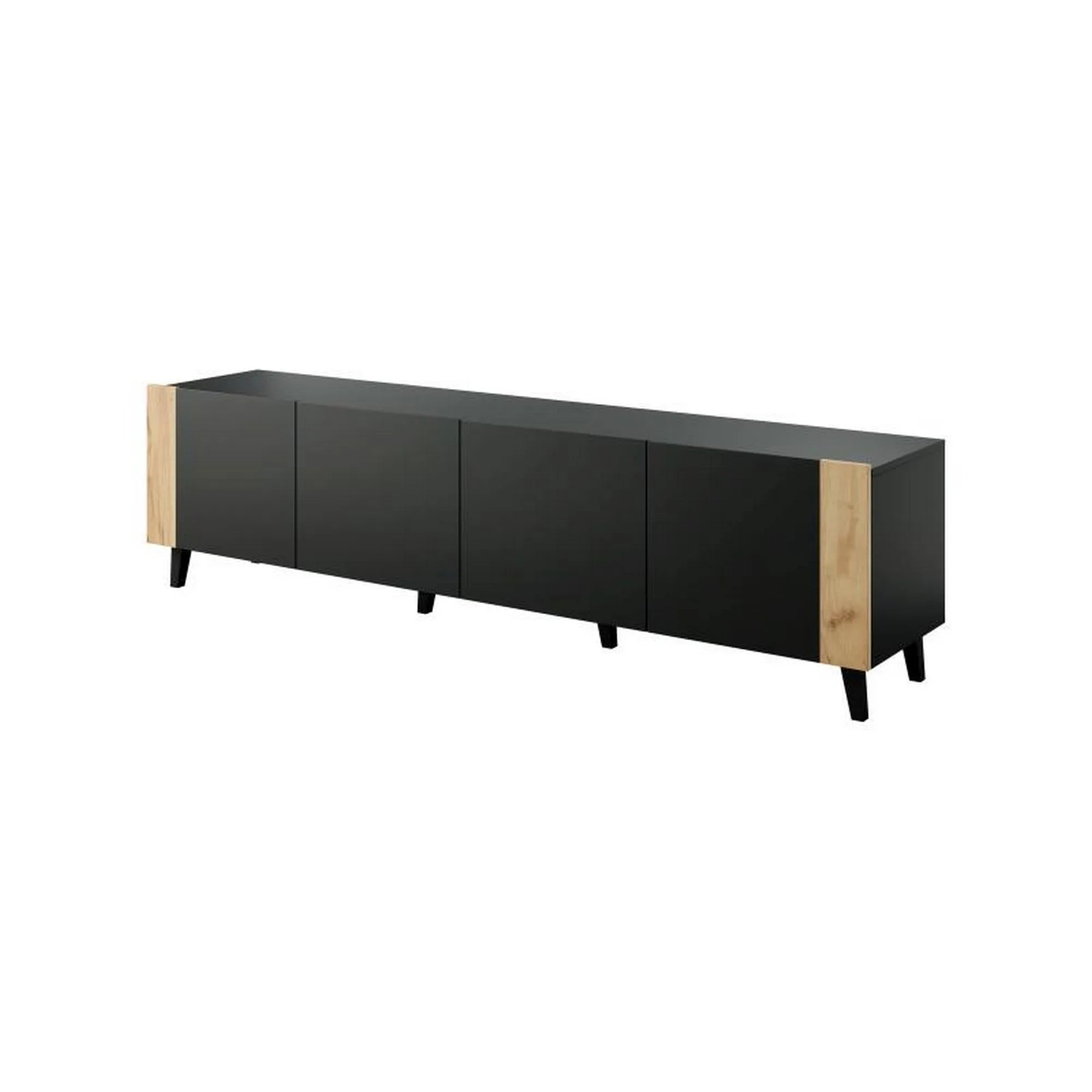 Comoda TV FARO, negru/stejar, PAL laminat, 200x42x52 cm