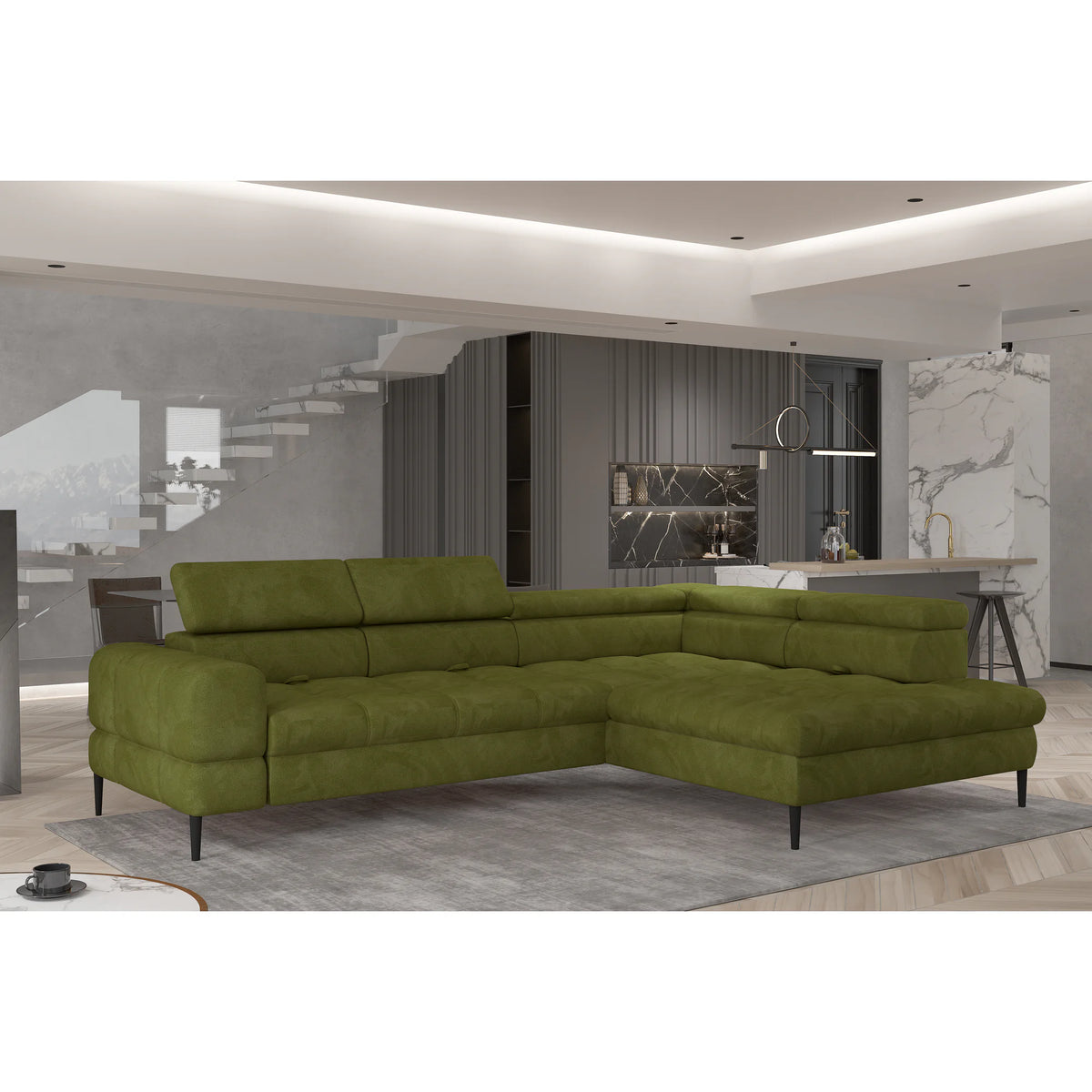 Coltar extensibil VOSS L, personalizabil materiale Gama Premium, cu lada depozitare, 285x218x93 cm