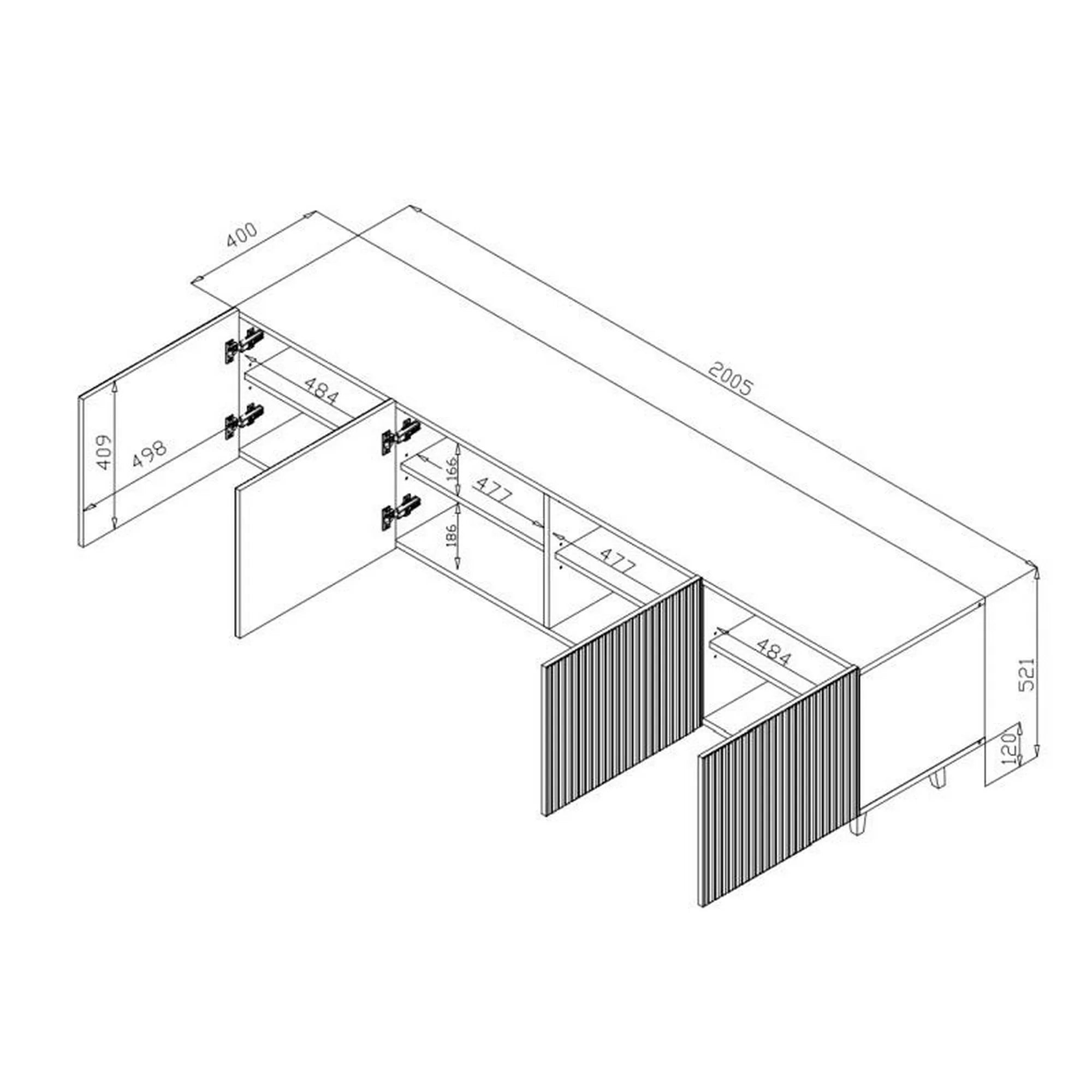 Comoda TV PAFOS, negru, PAL laminat, 200x40x52 cm