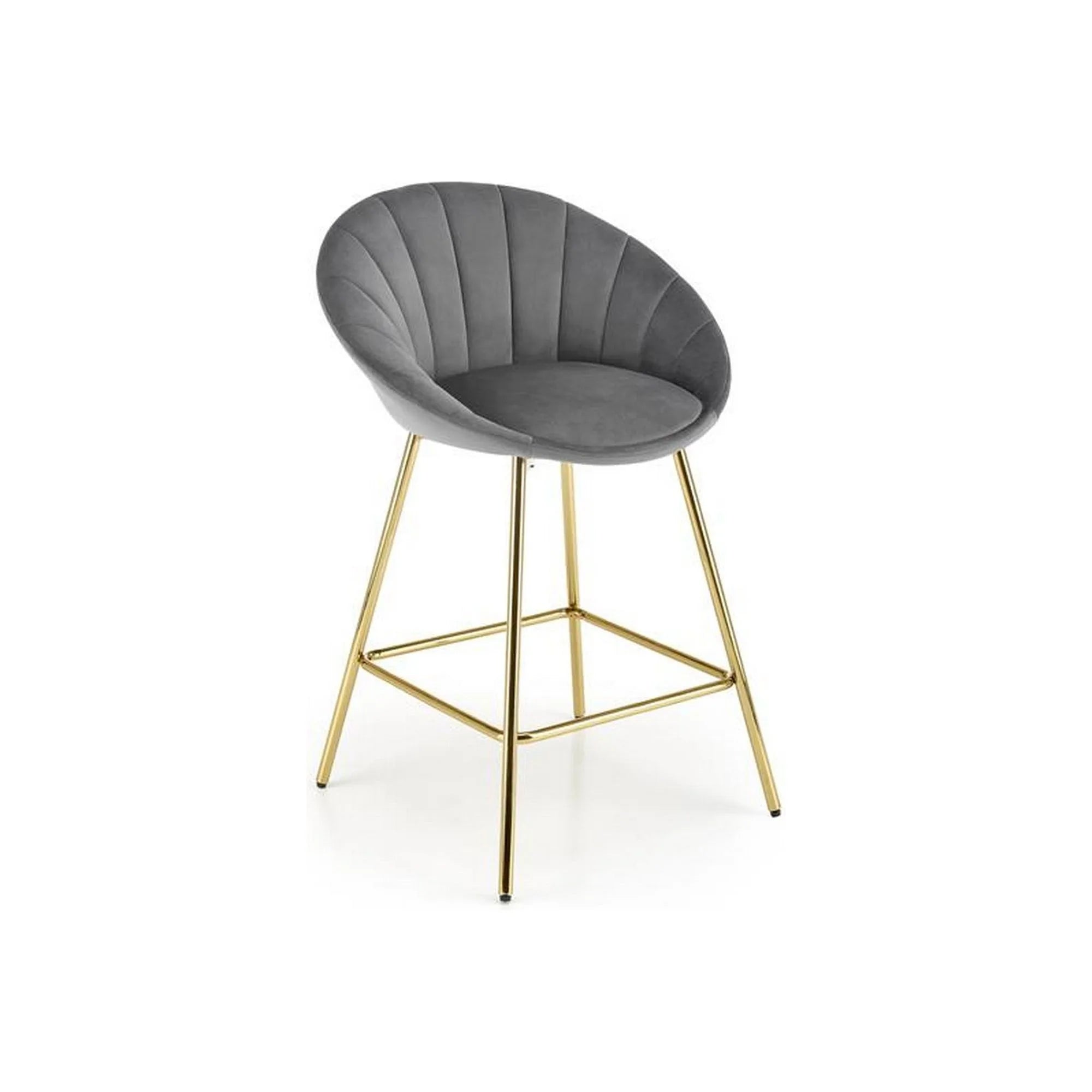 Scaun bar H112, gri/auriu, stofa catifelata/otel, 58x52x87 cm
