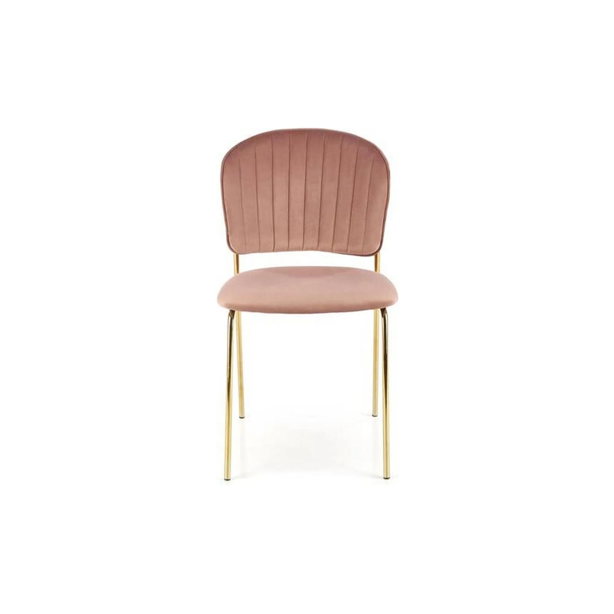 Scaun tapitat K499, roz/auriu, stofa catifelata, 47x56x85 cm