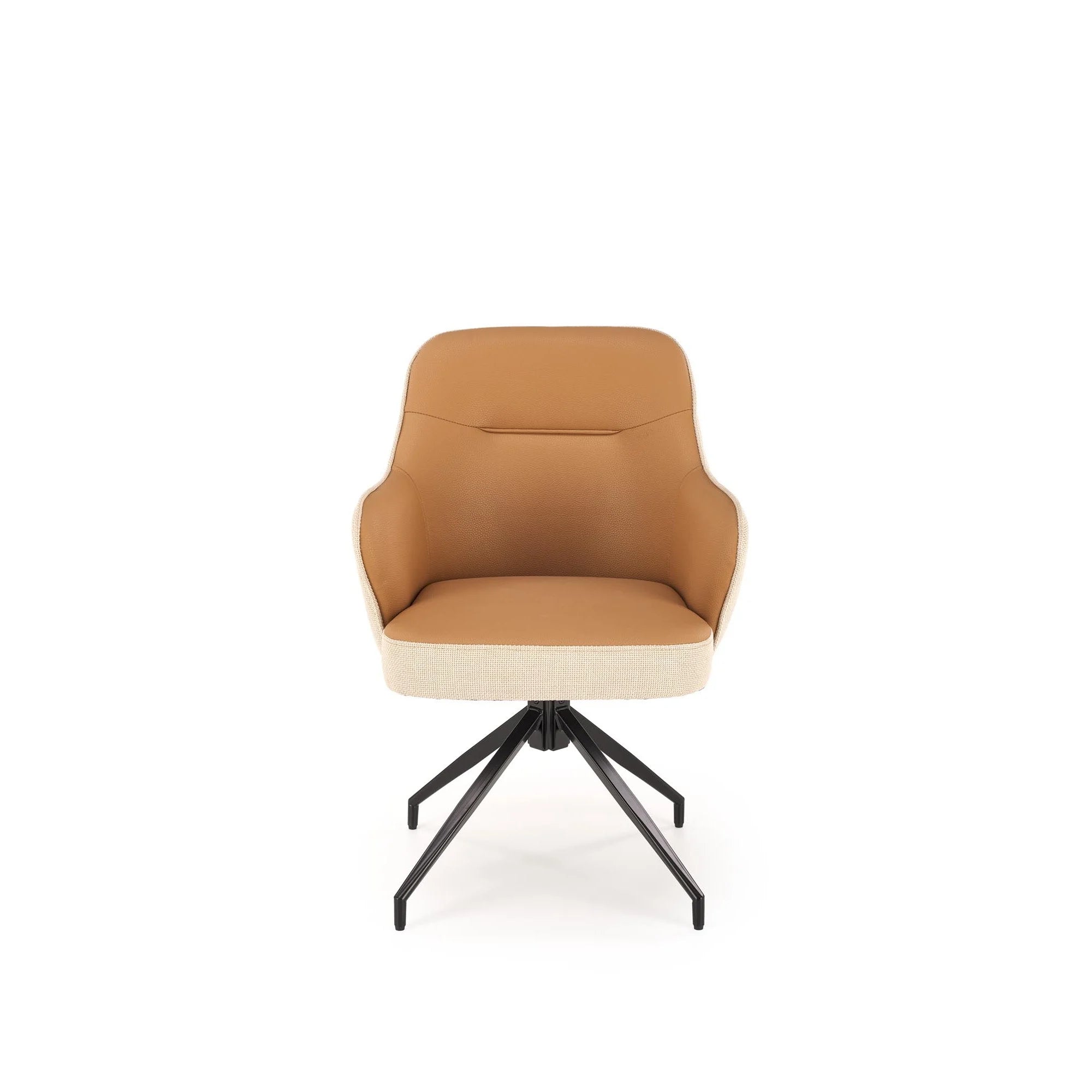 Scaun rotativ K527, maro/bej/negru, stofa clasica/piele ecologica/metal, 60x65x85 cm