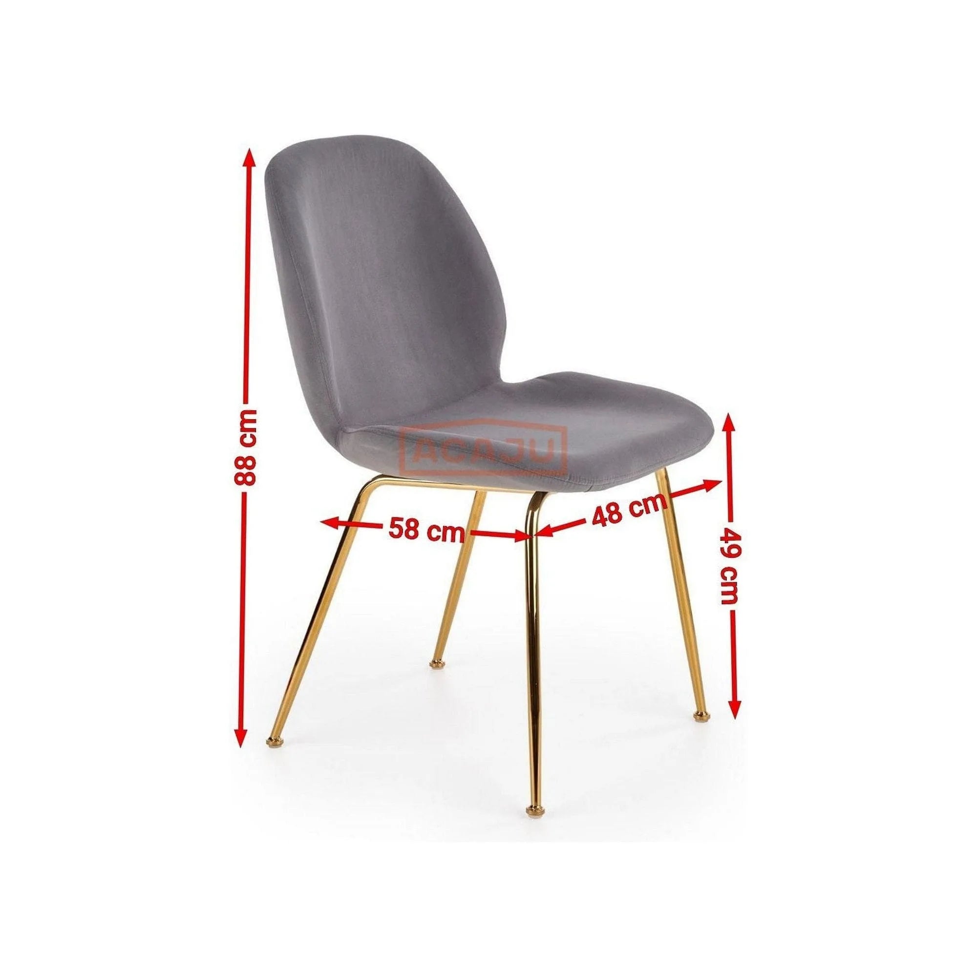 Scaun tapitat K381, gri/auriu, stofa catifelata/metal, 48x58x88 cm
