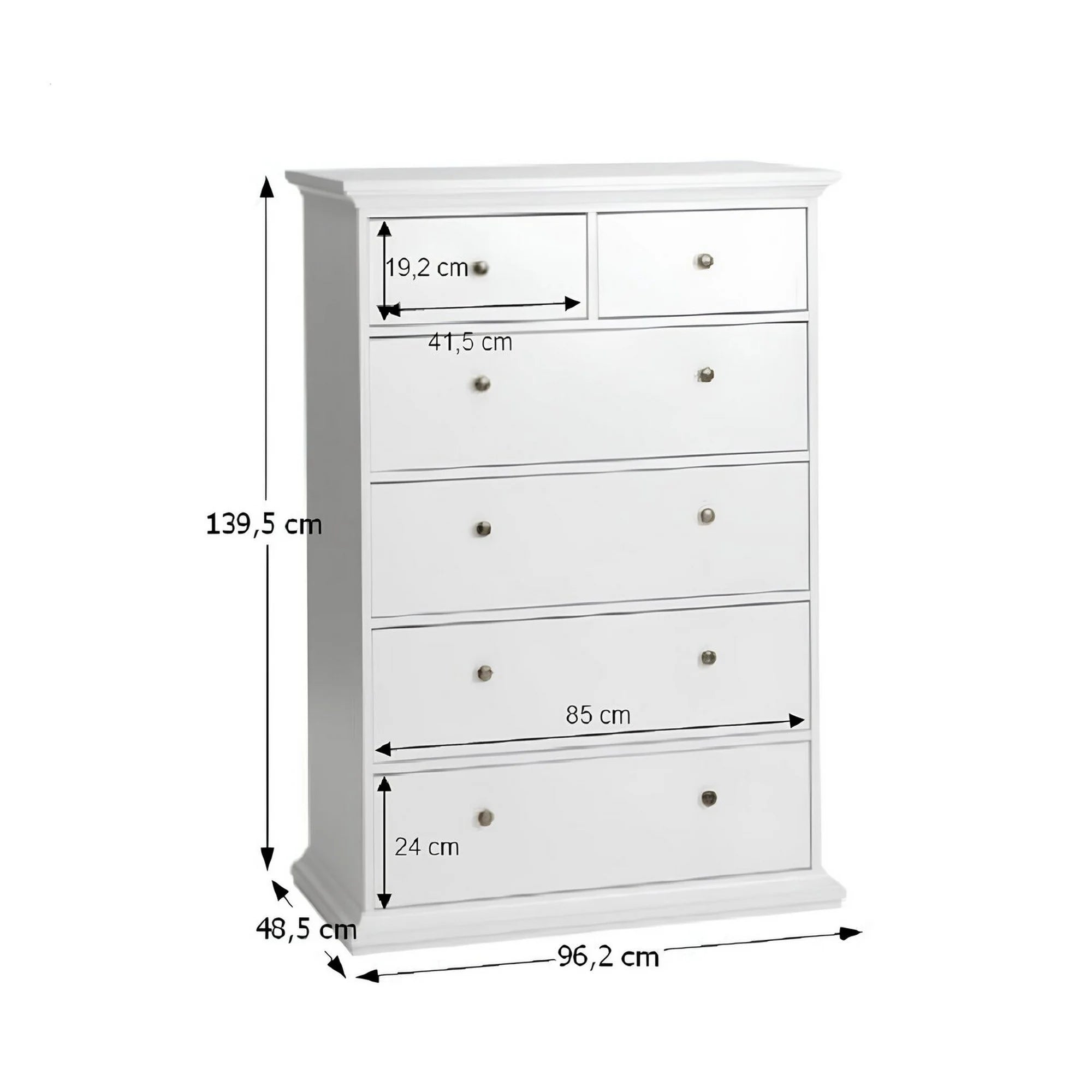 Comoda PARIS, 70306/76718, alb, PAL infoliat, 96x49x140 cm
