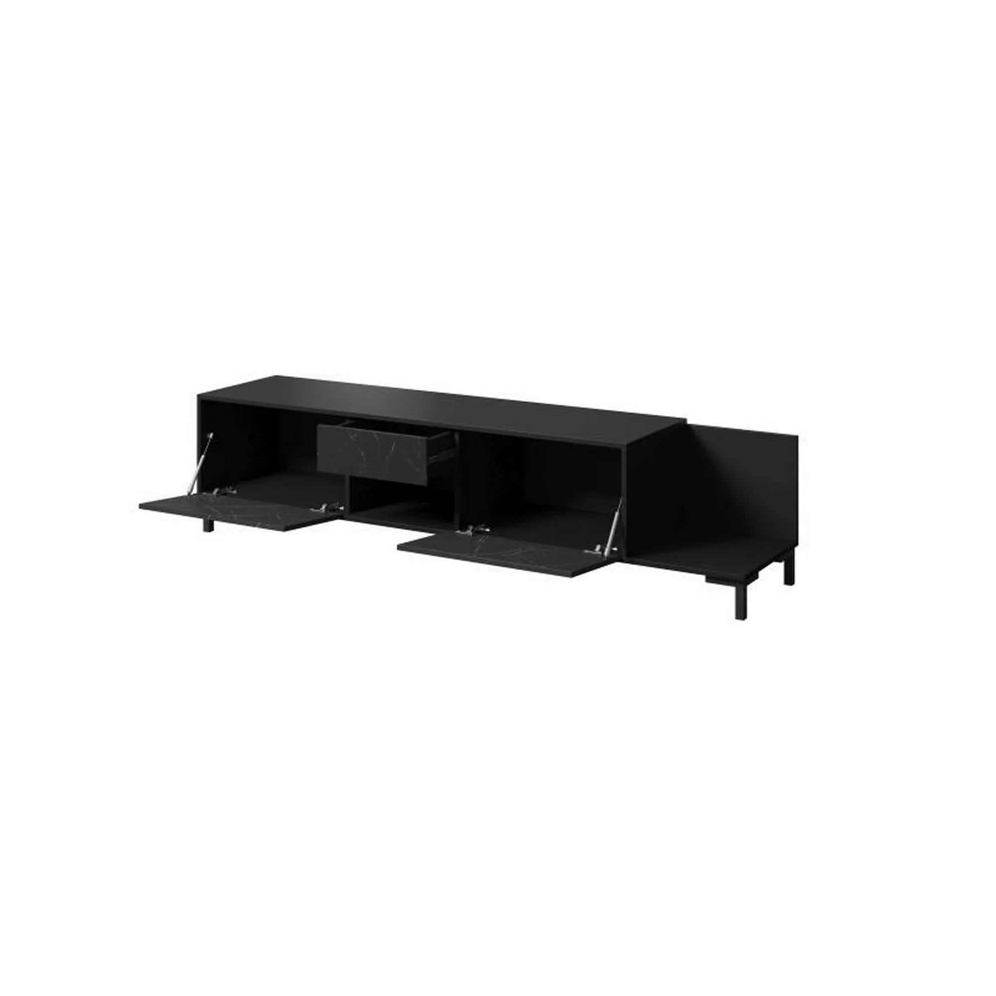 Comoda TV MARMO, negru mat/negru cu efect de marmura, PAL laminat, 195x40x48 cm