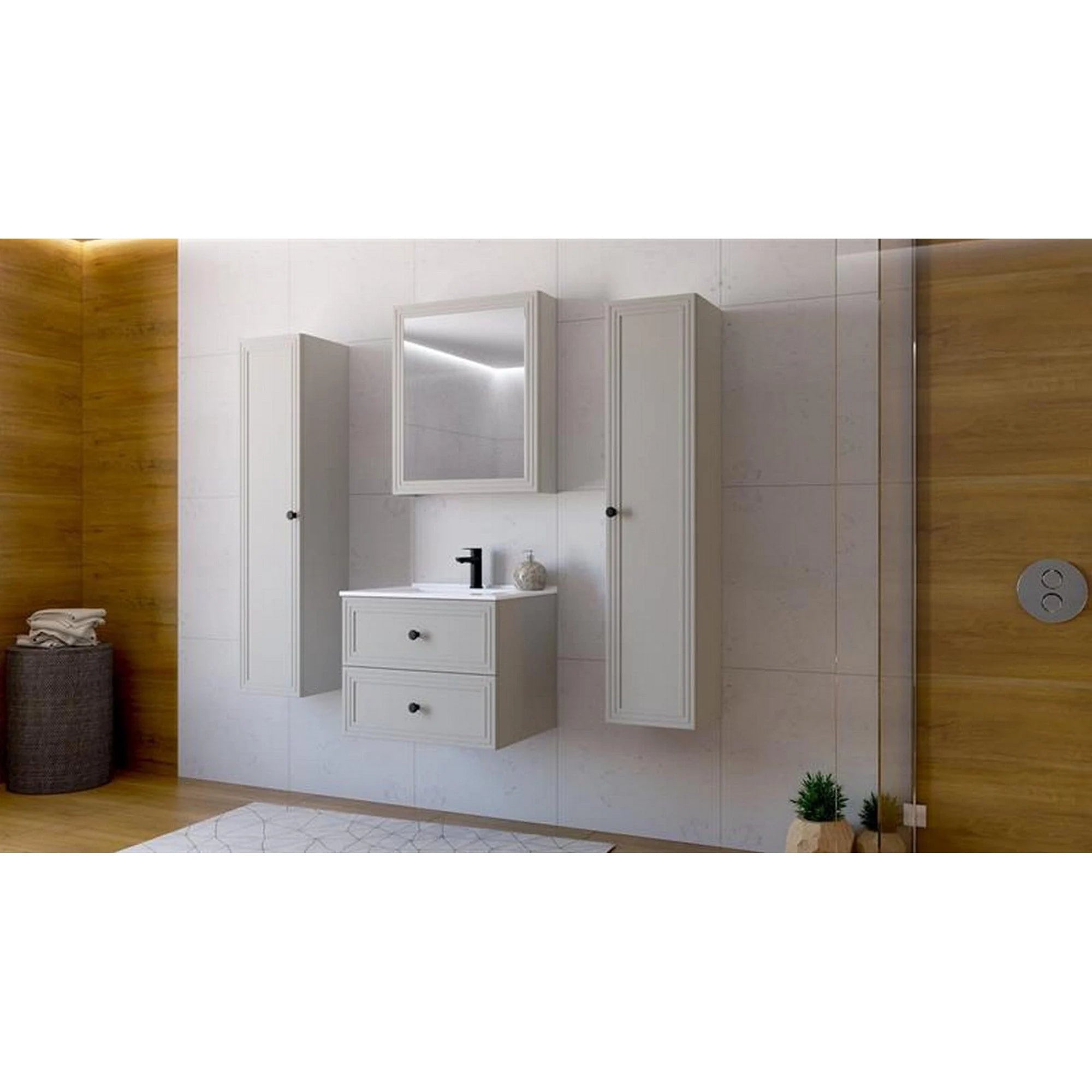 Dulap baie TORETO, casmir mat, PAL laminat, cu oglinda, 60x15x70 cm