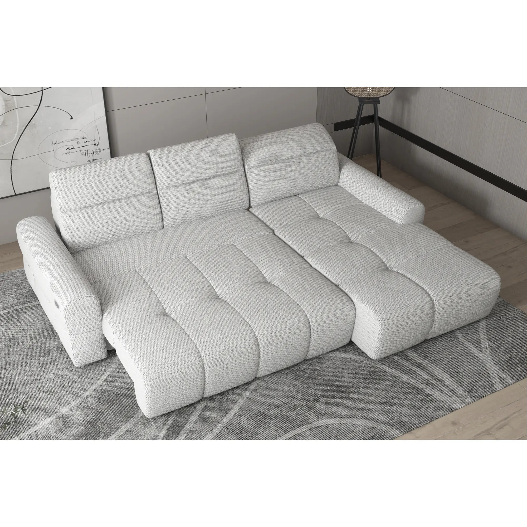 Coltar extensibil MATEO S, personalizabil materiale Oferta Avantaj, cu lada depozitare si tetiere reglabile, 273x183x99 cm